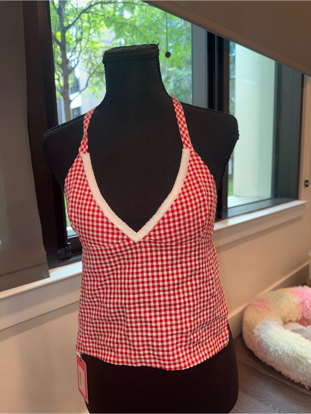 Edikted Red Gingham Halter Camisole with White Trim